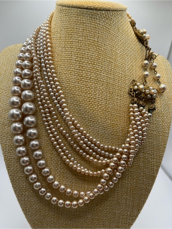 Miriam Haskell Jewelry - Miriam Haskell Multi-Strand Champagne Pearl Necklace